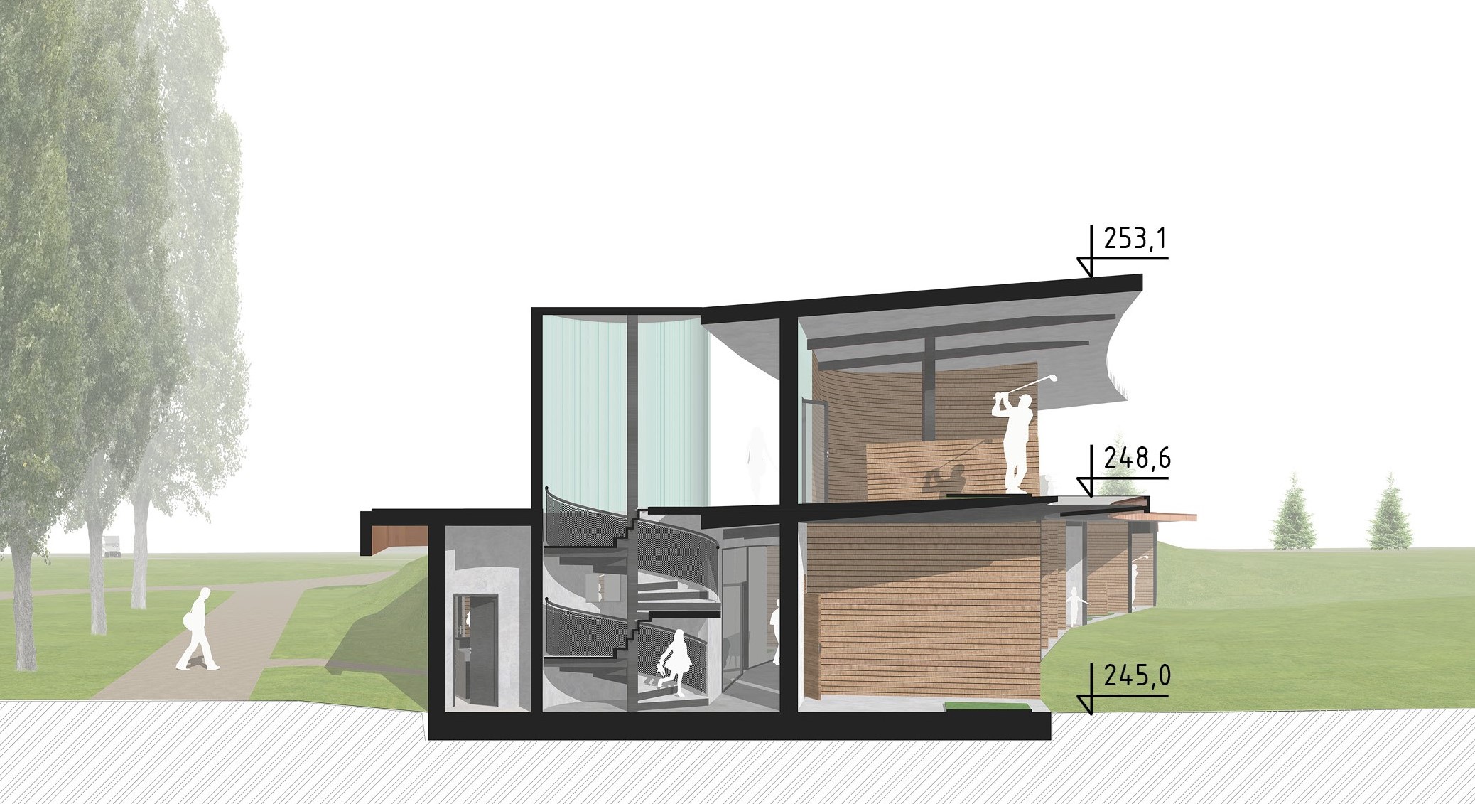 Výkresy architektonické studie_příčný řez stavbou